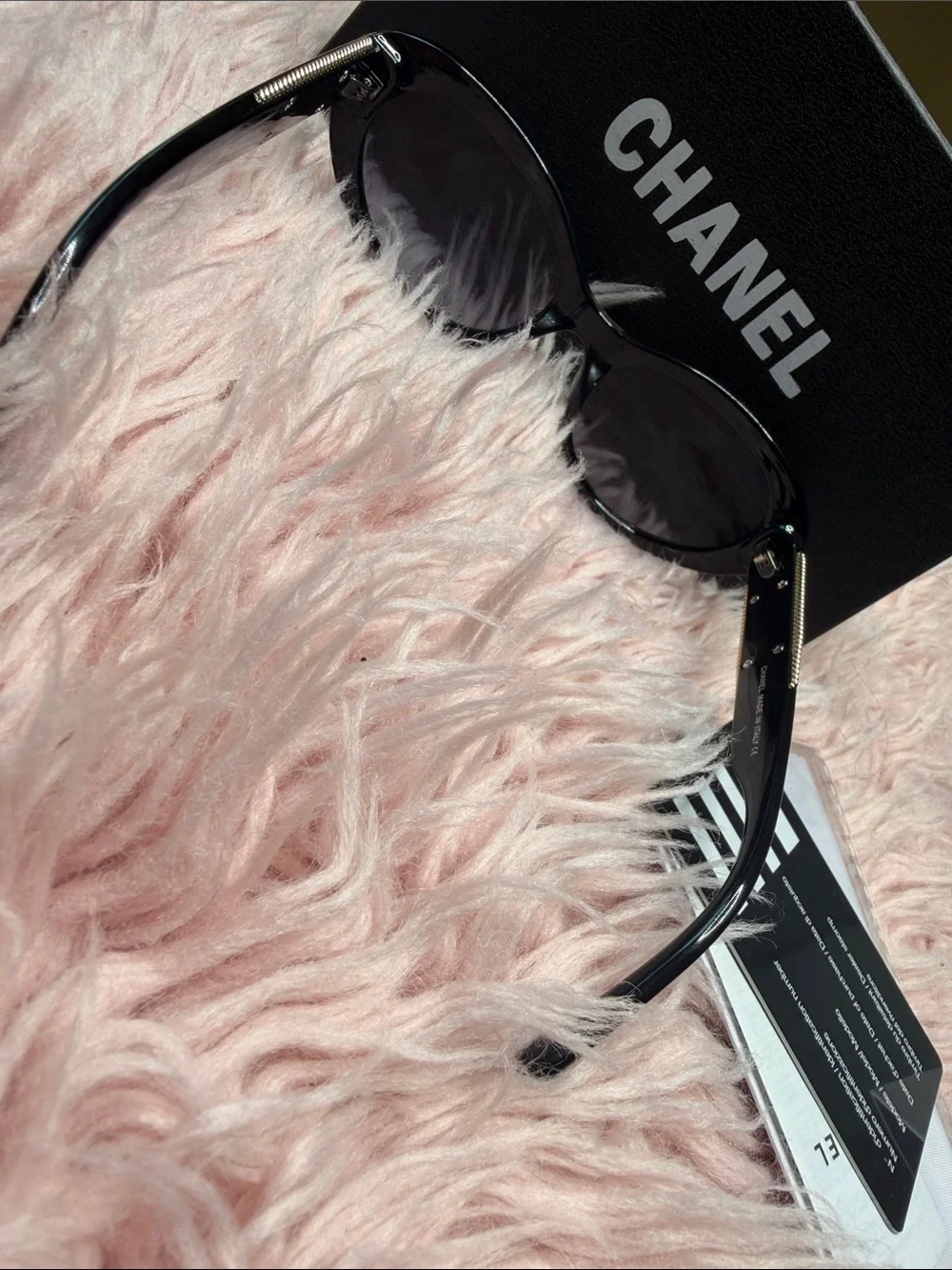 CHANEL Black Sunglasses with Gold CC and Chain Detail